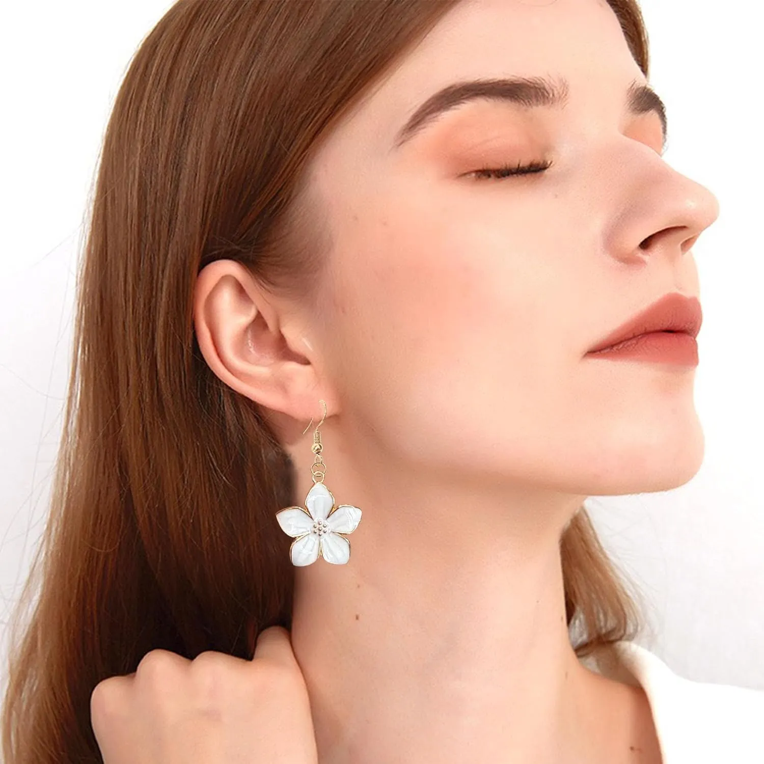 Elegant Oil Drop Enamel Petal Flower Earrings Handcrafted Dainty Floral Stud Earrings for Women Lightweight Jewelry