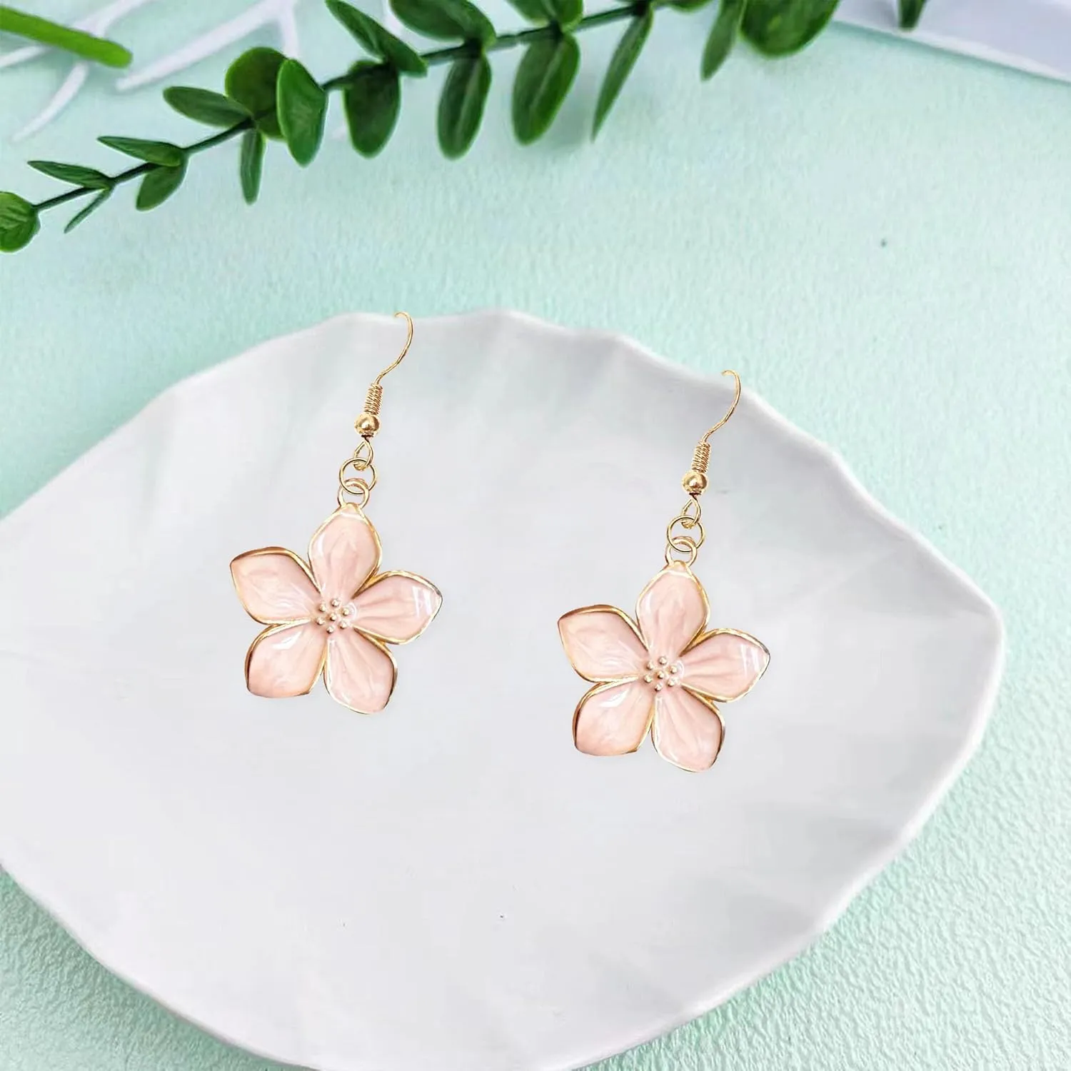 Elegant Oil Drop Enamel Petal Flower Earrings Handcrafted Dainty Floral Stud Earrings for Women Lightweight Jewelry