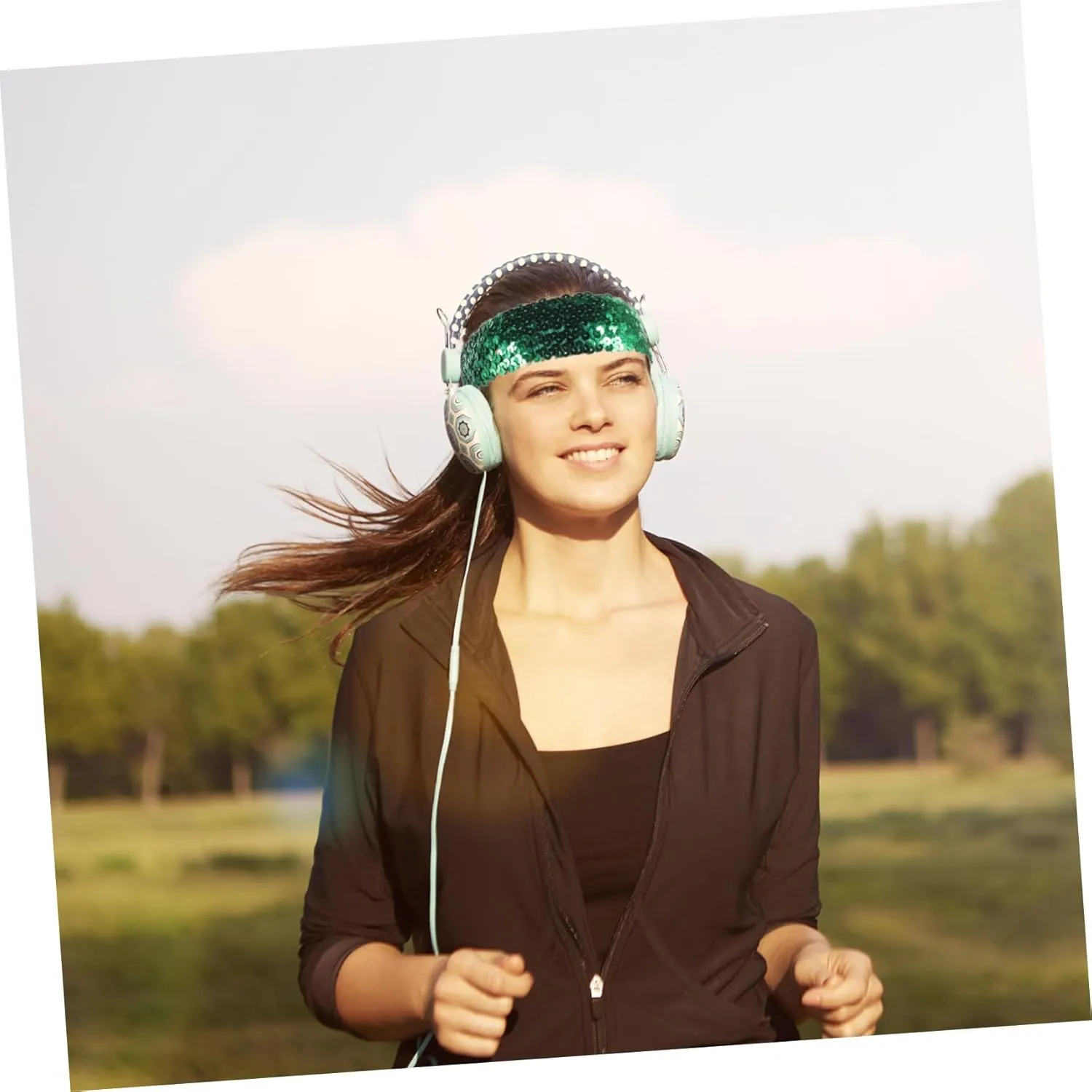 Elegant Sequin Headband Women's Sports Hairband Glitter Elastic Band Princess Green