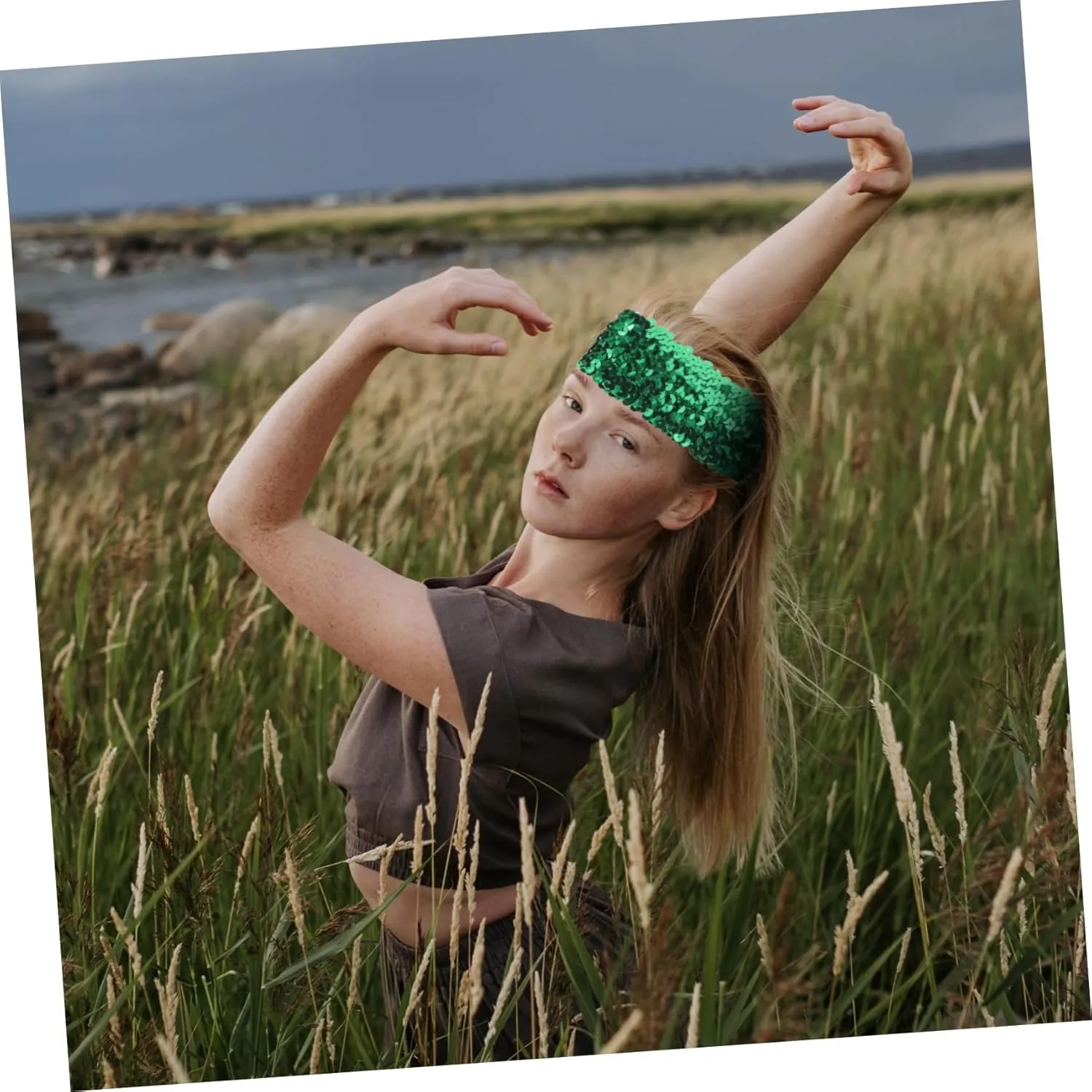 Elegant Sequin Headband Women's Sports Hairband Glitter Elastic Band Princess Green