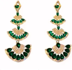 Eternal Gem Green Crystal Glam Fashion Drop Trendy Statement Long Chandelier Vintage Earrings for Women.