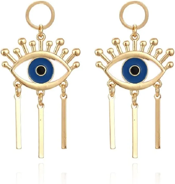 Eye Earrings for Women, Cute Evil Eye Tassel Earrings for Womens, Devil Eye Dangle Earring Hypoallergenic, Blue Eye Bohemian Drop Earring, Eyes Linear earrings
