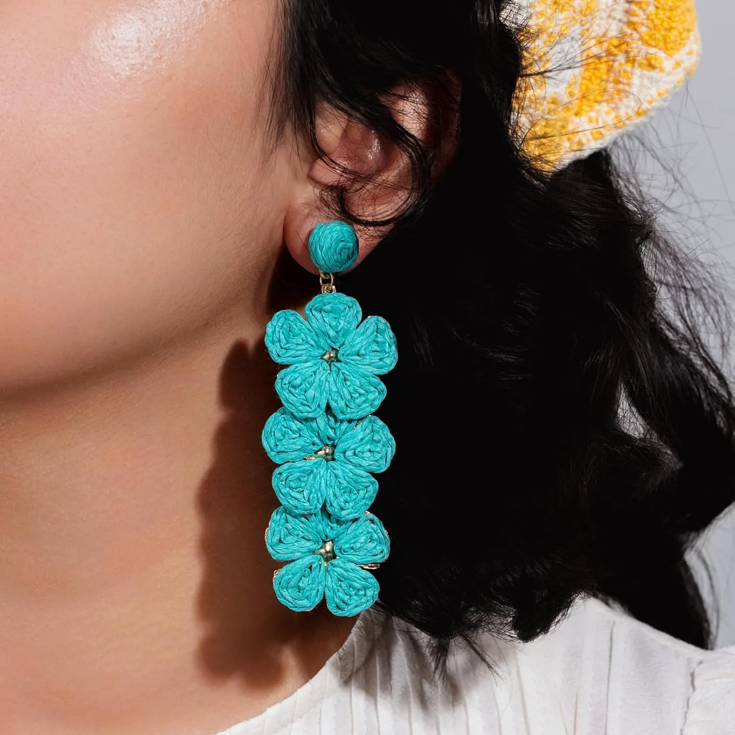 Flower Drop Earrings Floral Raffia Earrings Boho Statement Dangle Earrings Trendy Cute Summer Jewelry for Women