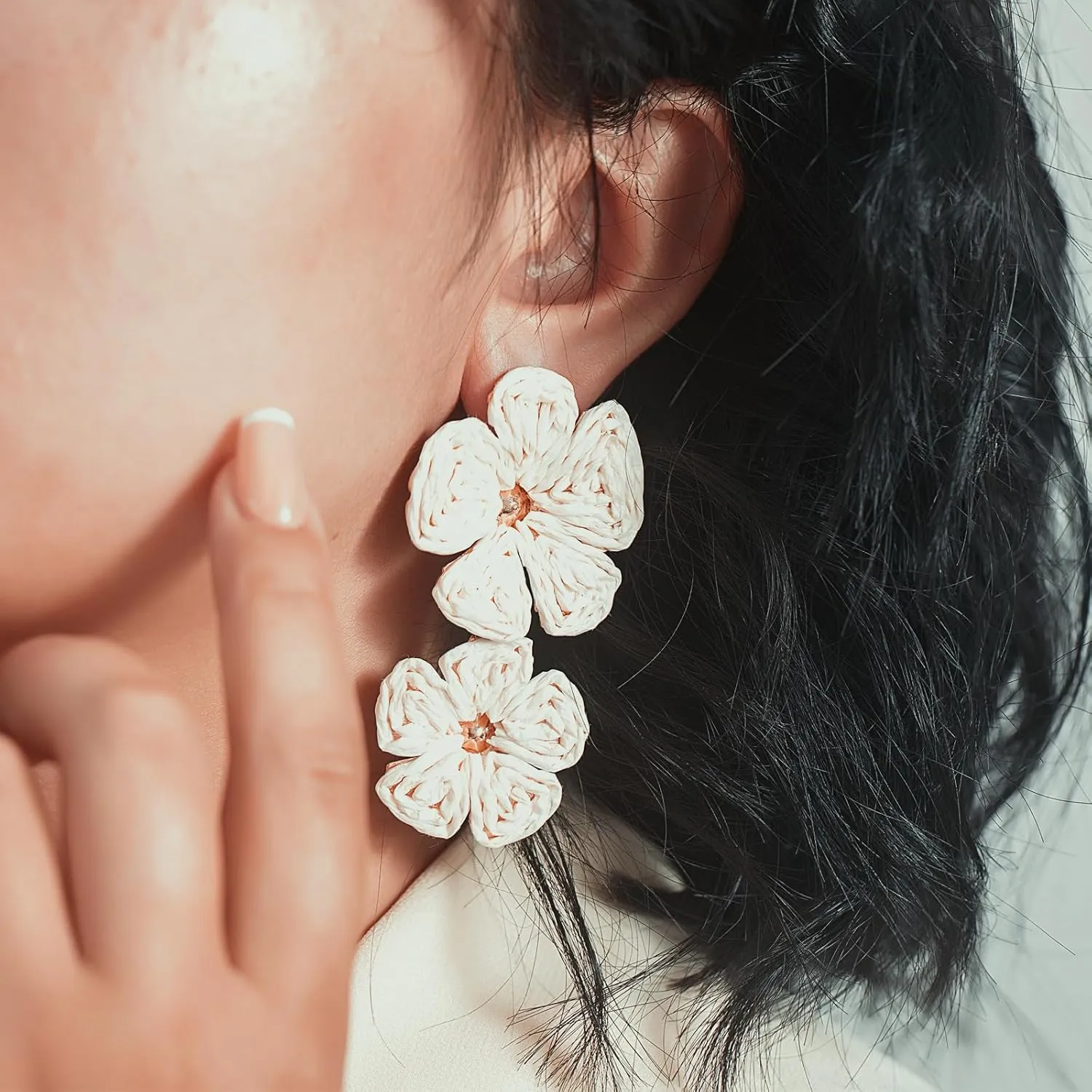Flower Drop Earrings Floral Raffia Earrings Boho Statement Dangle Earrings Trendy Cute Summer Jewelry for Women