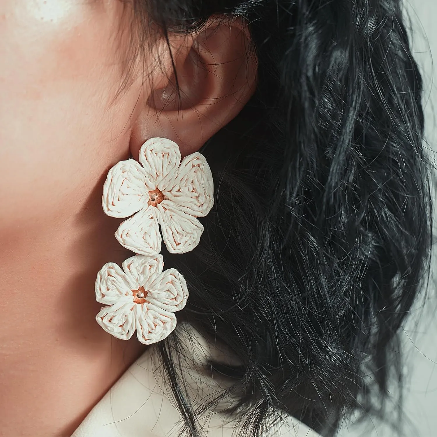 Flower Drop Earrings Floral Raffia Earrings Boho Statement Dangle Earrings Trendy Cute Summer Jewelry for Women