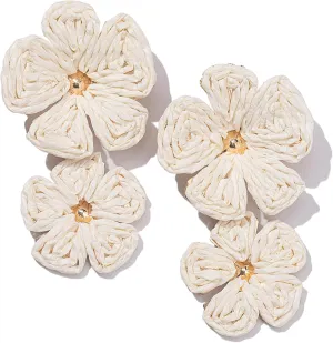 Flower Drop Earrings Floral Raffia Earrings Boho Statement Dangle Earrings Trendy Cute Summer Jewelry for Women