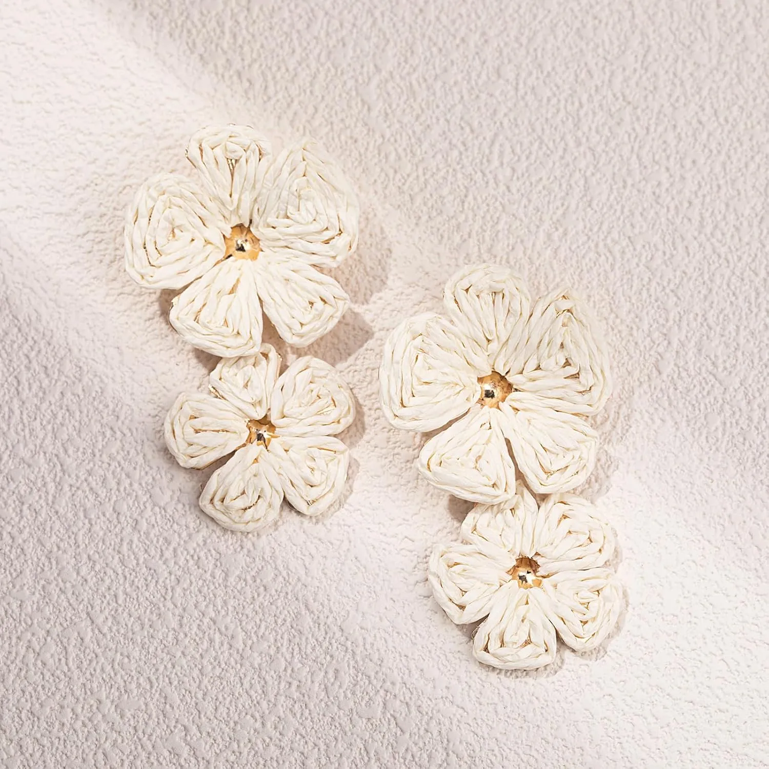 Flower Drop Earrings Floral Raffia Earrings Boho Statement Dangle Earrings Trendy Cute Summer Jewelry for Women