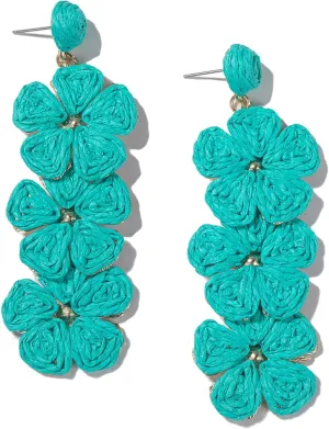 Flower Drop Earrings Floral Raffia Earrings Boho Statement Dangle Earrings Trendy Cute Summer Jewelry for Women