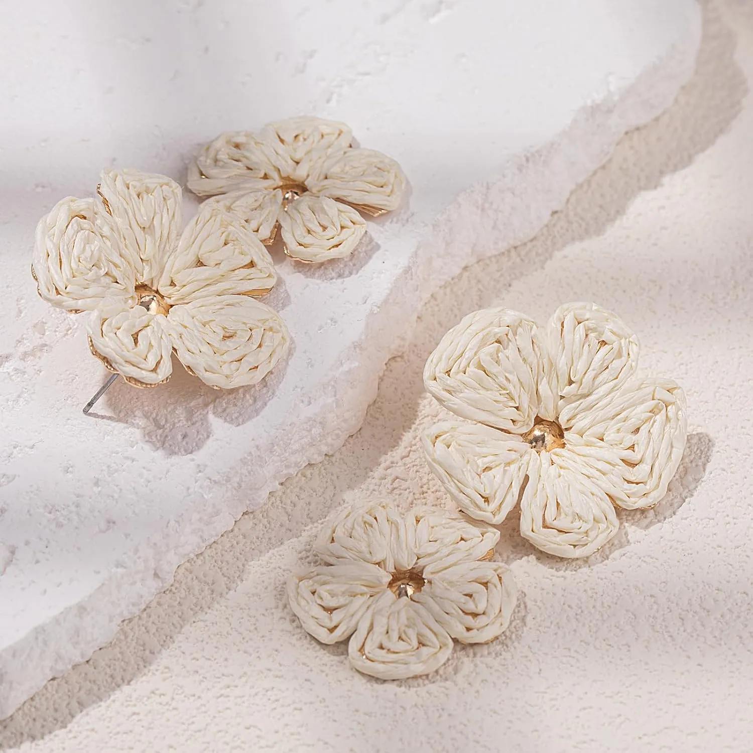 Flower Drop Earrings Floral Raffia Earrings Boho Statement Dangle Earrings Trendy Cute Summer Jewelry for Women