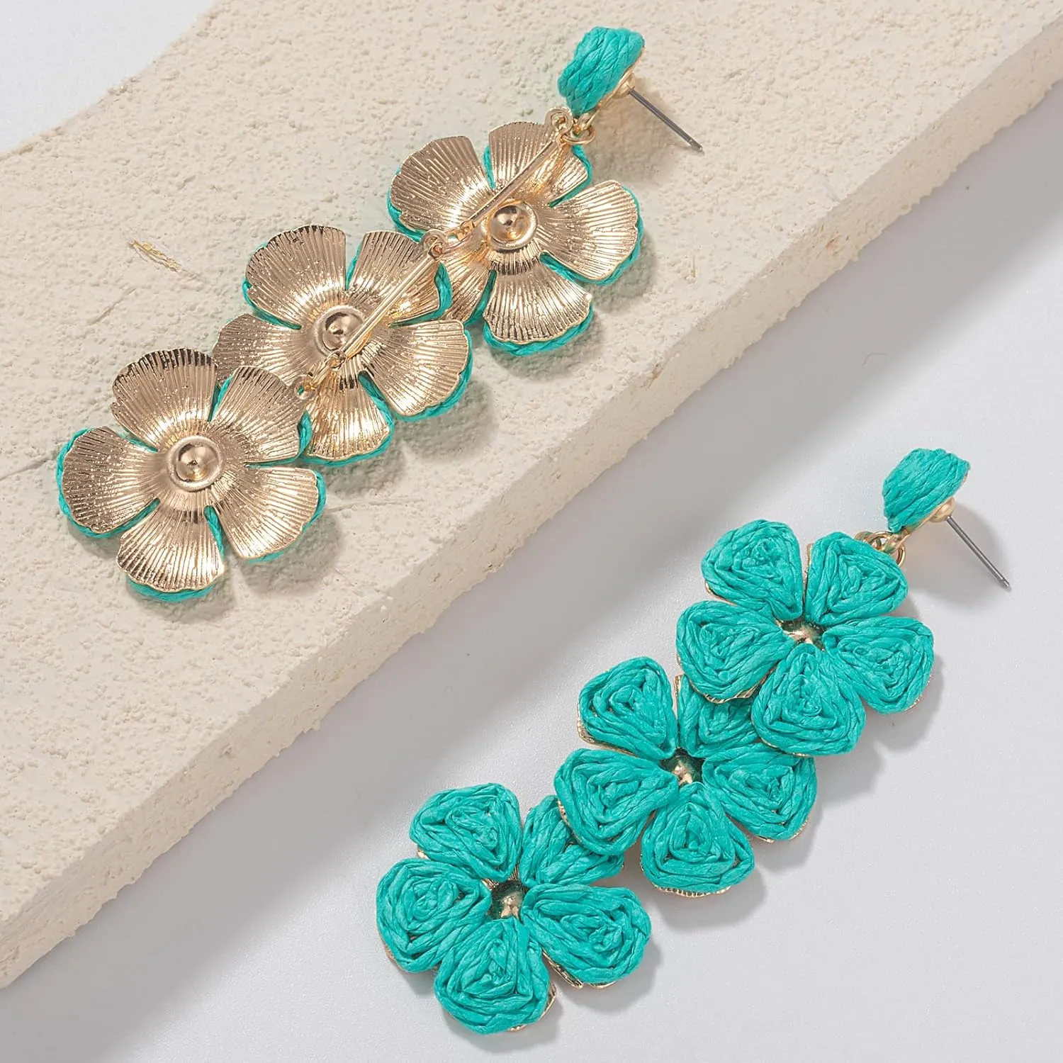 Flower Drop Earrings Floral Raffia Earrings Boho Statement Dangle Earrings Trendy Cute Summer Jewelry for Women