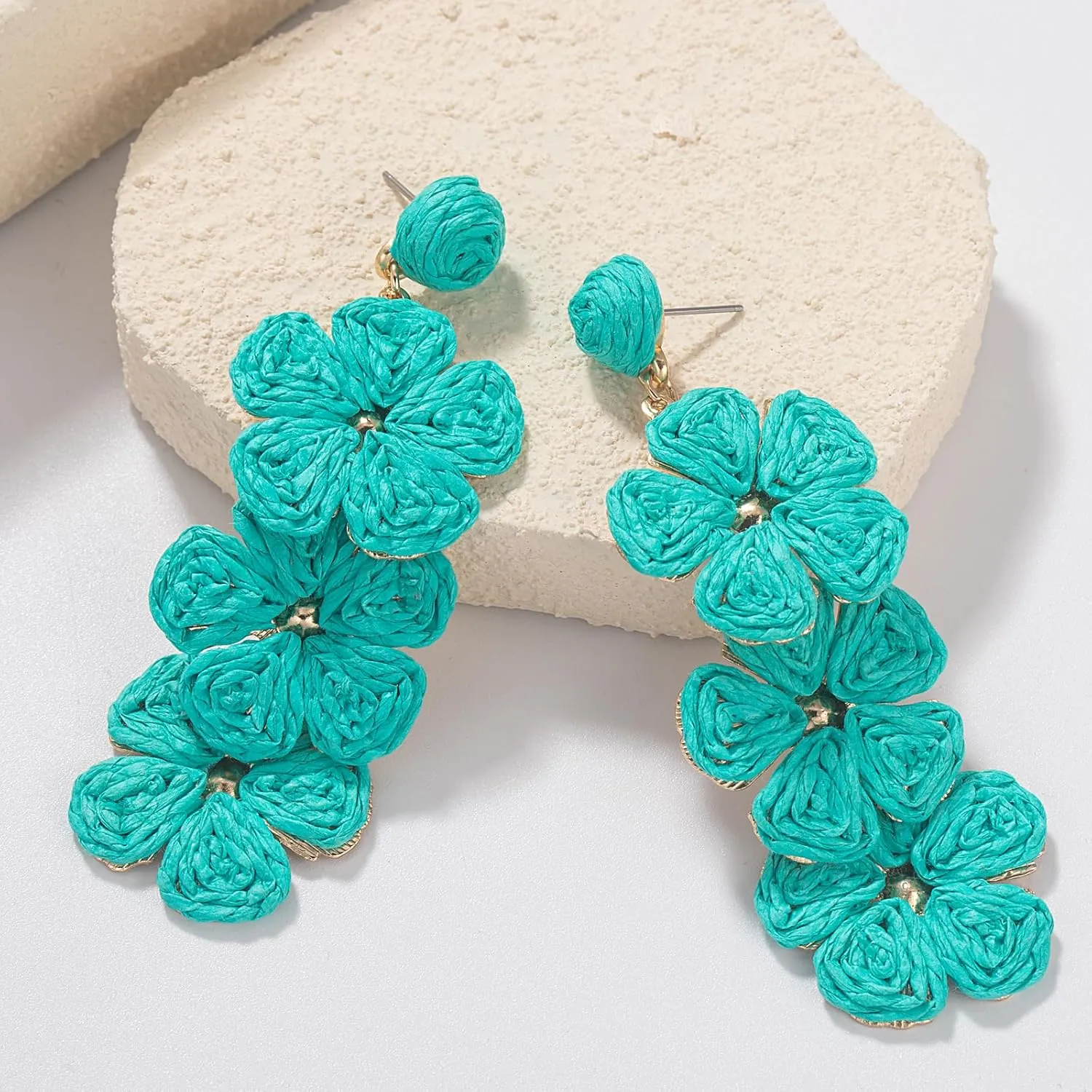 Flower Drop Earrings Floral Raffia Earrings Boho Statement Dangle Earrings Trendy Cute Summer Jewelry for Women