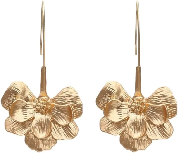 Flower Statement Earrings for Women, Flower Petal Earrings for Woemns, Gold Flower Floral Dangle Earrings Hypoallergenic, Cute Flower Earrings Studs, Zinc, No Gemstone