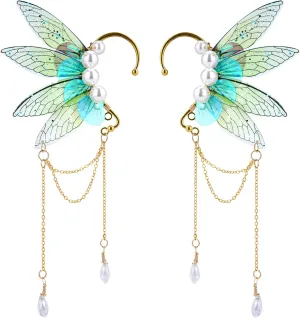 FRESHME Butterfly Elf Ear Cuffs - Handmade Fairy Wings Earrings Non Piercing Ear Clips Women Christmas Cosplay Accessories