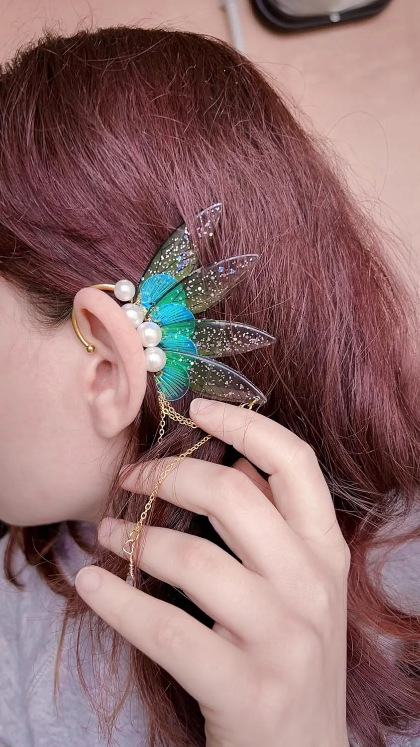 FRESHME Butterfly Elf Ear Cuffs - Handmade Fairy Wings Earrings Non Piercing Ear Clips Women Christmas Cosplay Accessories