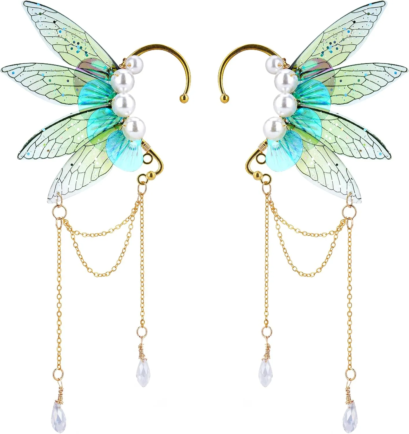 FRESHME Butterfly Elf Ear Cuffs - Handmade Fairy Wings Earrings Non Piercing Ear Clips Women Christmas Cosplay Accessories