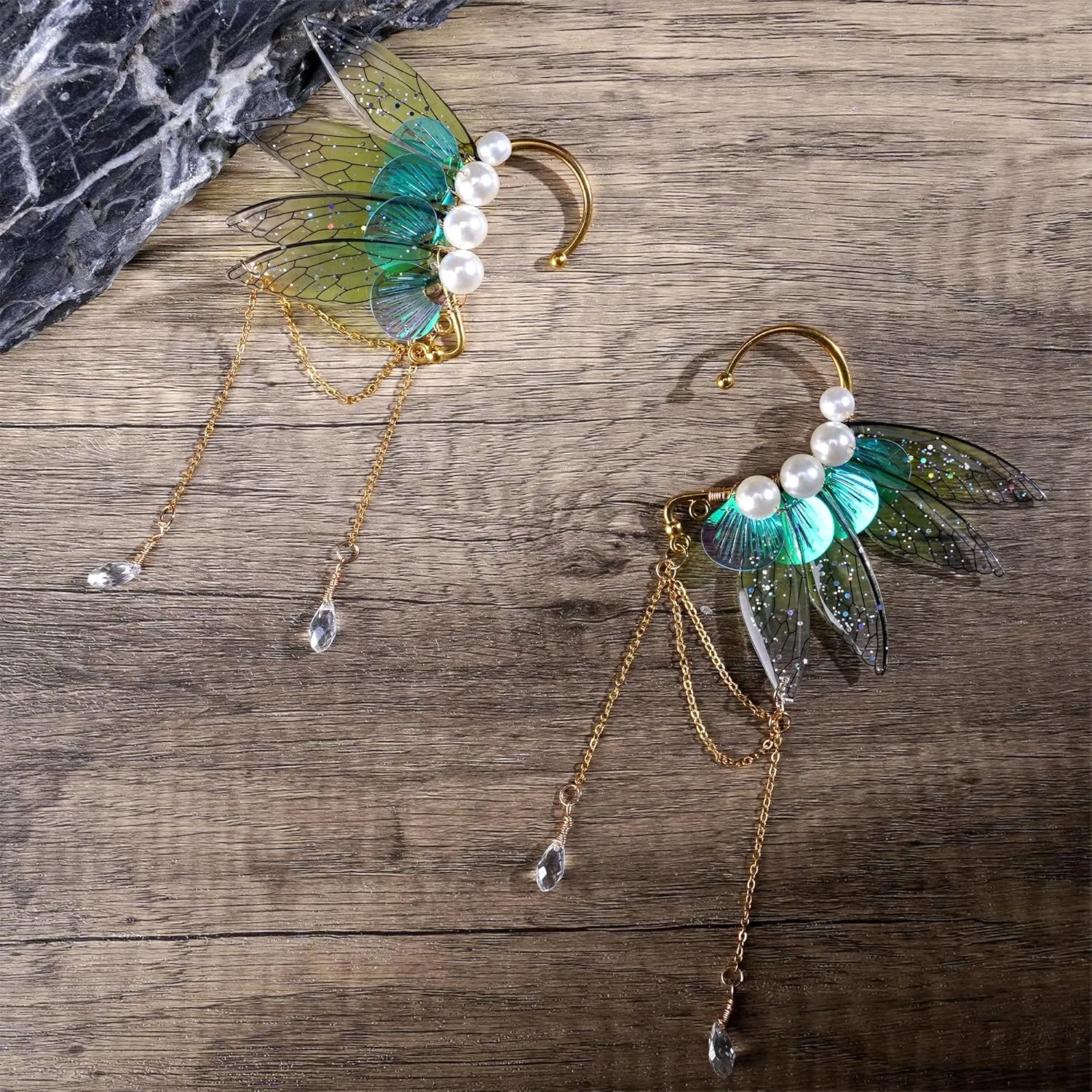 FRESHME Butterfly Elf Ear Cuffs - Handmade Fairy Wings Earrings Non Piercing Ear Clips Women Christmas Cosplay Accessories