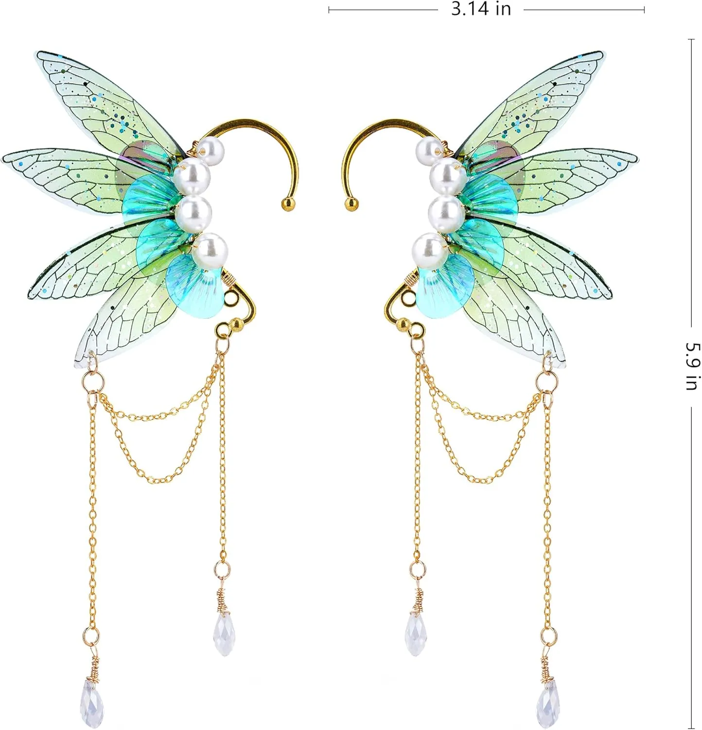 FRESHME Butterfly Elf Ear Cuffs - Handmade Fairy Wings Earrings Non Piercing Ear Clips Women Christmas Cosplay Accessories