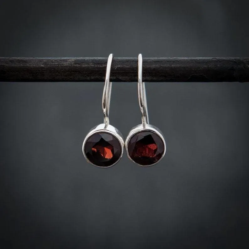 Garnet and Silver Faceted Earrings,January Birthstone,Gemstone Drops, For her