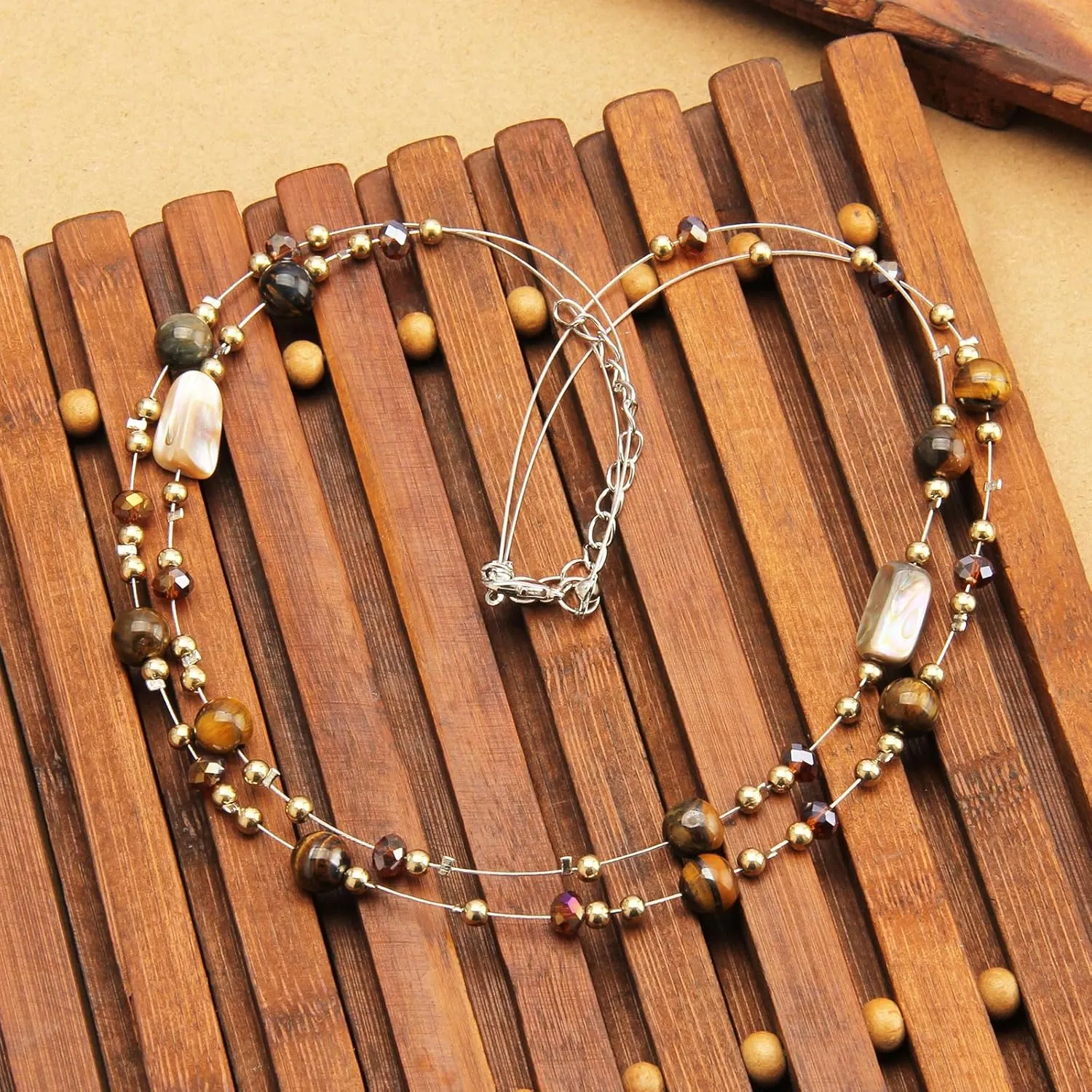 GelConnie Boho Necklaces for Women Layered Beaded Necklaces Pearl Sweater Necklace Turquoise Chunky Necklace Adjustable Choker Necklace for Women
