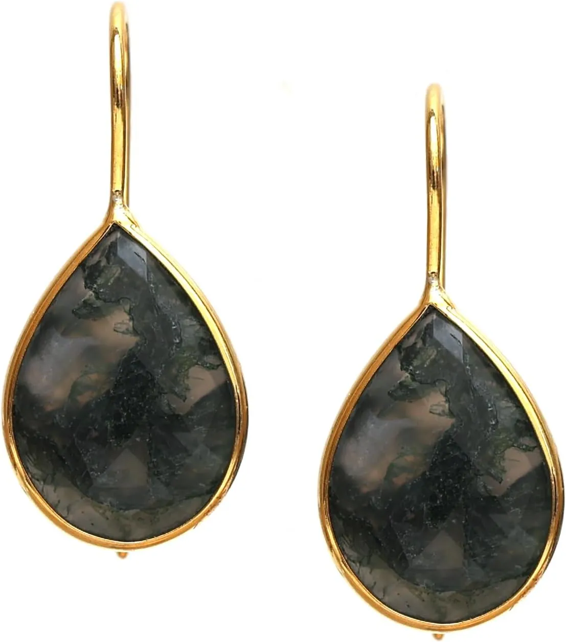 Gempires Pear Shaped Teardrop Crystal Earrings, Bezel Earring, Natural Gemstone Dangle Drop Earrings, Minimal, Everyday Wear, Gift for Her (Length 1.25 inch)