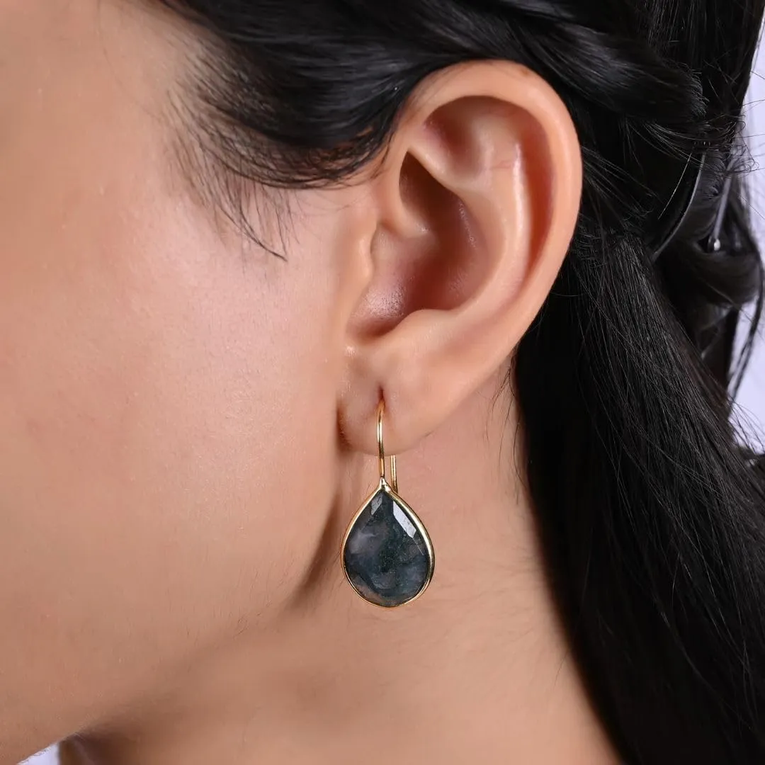 Gempires Pear Shaped Teardrop Crystal Earrings, Bezel Earring, Natural Gemstone Dangle Drop Earrings, Minimal, Everyday Wear, Gift for Her (Length 1.25 inch)