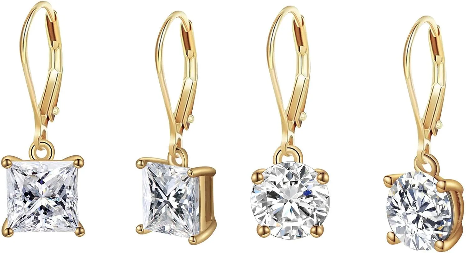 Gemsme Hook-Clasp Drop & Dangle Earrings | Princess and Round Cut Cubic Zirconia Gold Hypoallergenic Drop Dangle Earrings for Women & Mom