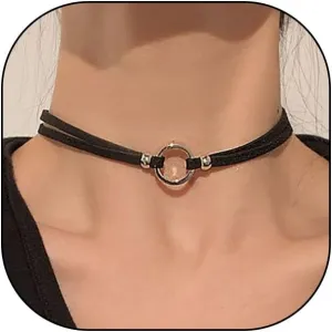 GIGB PBDK Gothic Black Velvet Ribbon Choker Necklaces, Adjustable Layered Gold Circle Charm Choker Necklaces Minimalism Statement Jewelry Gifts for Women