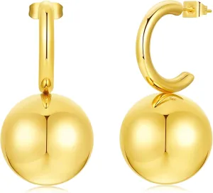 Gold Ball Hoop Earrings for Women 18K Gold Plated Ball Dangle Drop Earrings for Women Pendant Earring
