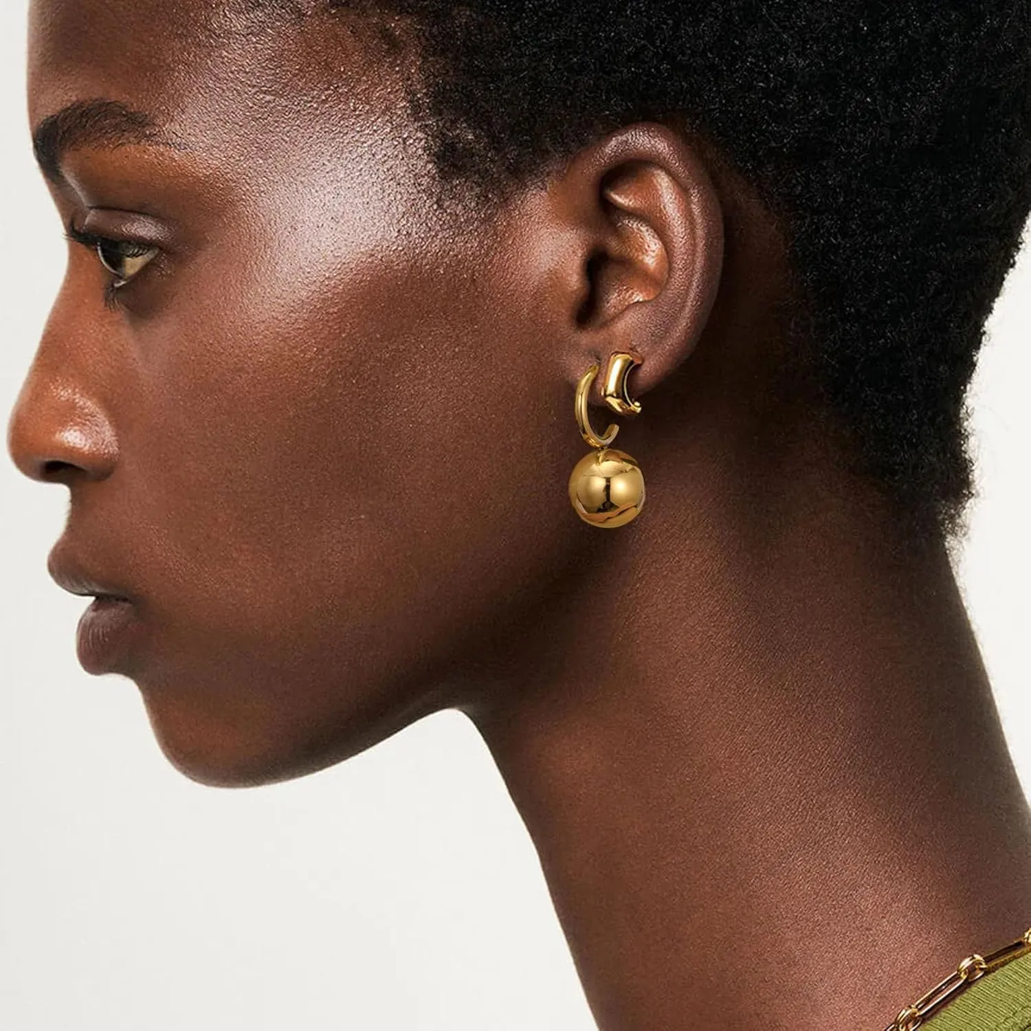 Gold Ball Hoop Earrings for Women 18K Gold Plated Ball Dangle Drop Earrings for Women Pendant Earring