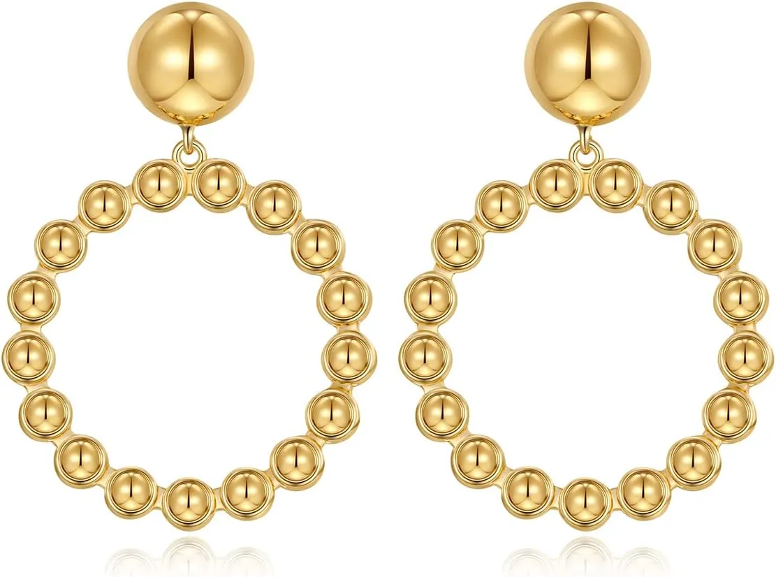 Gold Chunky Hoop Dangle Earrings Twisted Hoops Double Round Dangle Drop Earrings CZ Hoop Drop Earrings for Women Fashion Jewelry