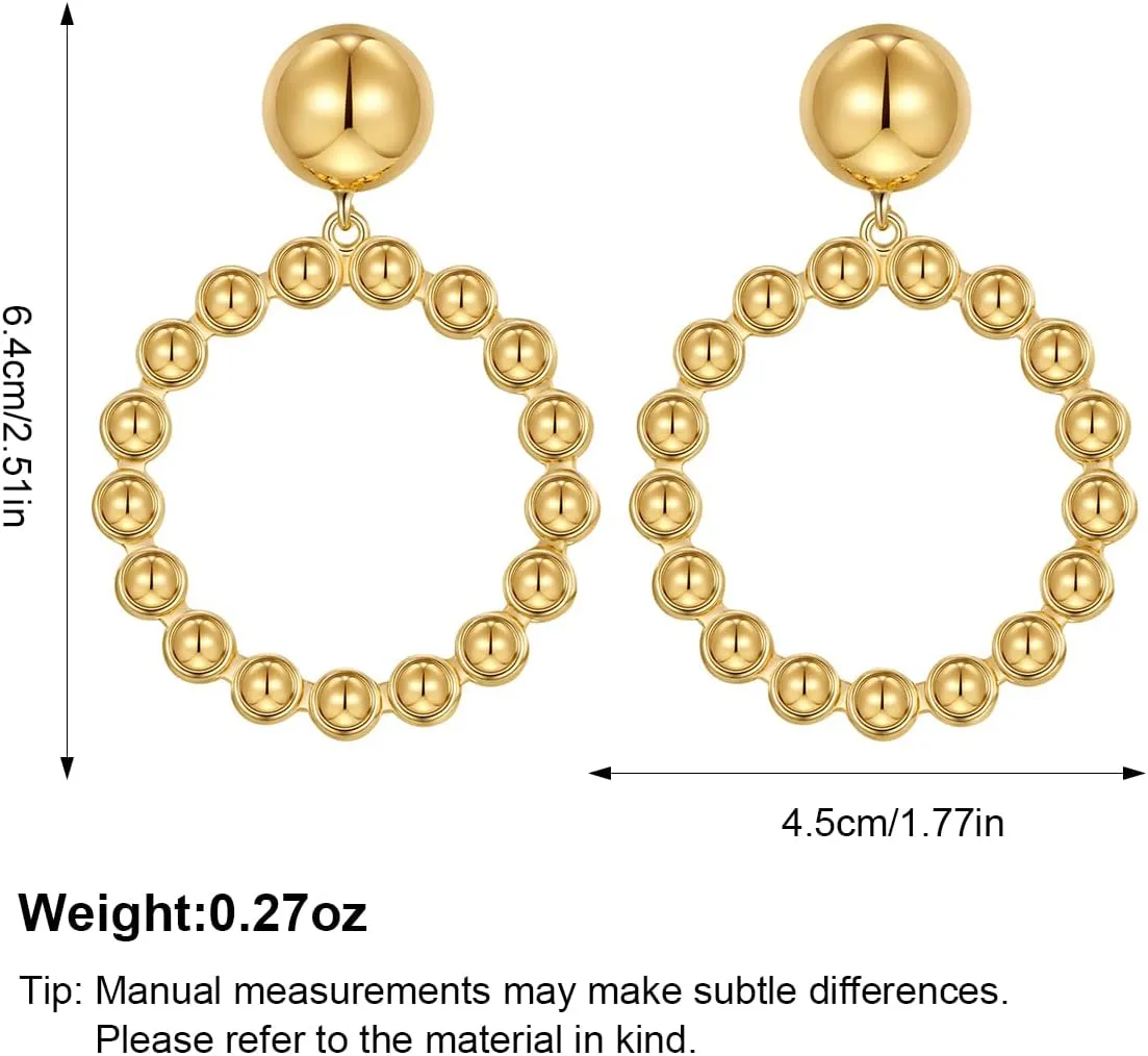 Gold Chunky Hoop Dangle Earrings Twisted Hoops Double Round Dangle Drop Earrings CZ Hoop Drop Earrings for Women Fashion Jewelry