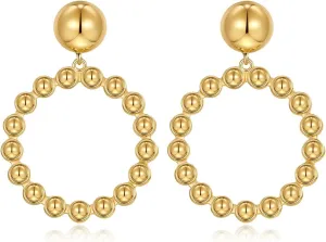 Gold Chunky Hoop Dangle Earrings Twisted Hoops Double Round Dangle Drop Earrings CZ Hoop Drop Earrings for Women Fashion Jewelry