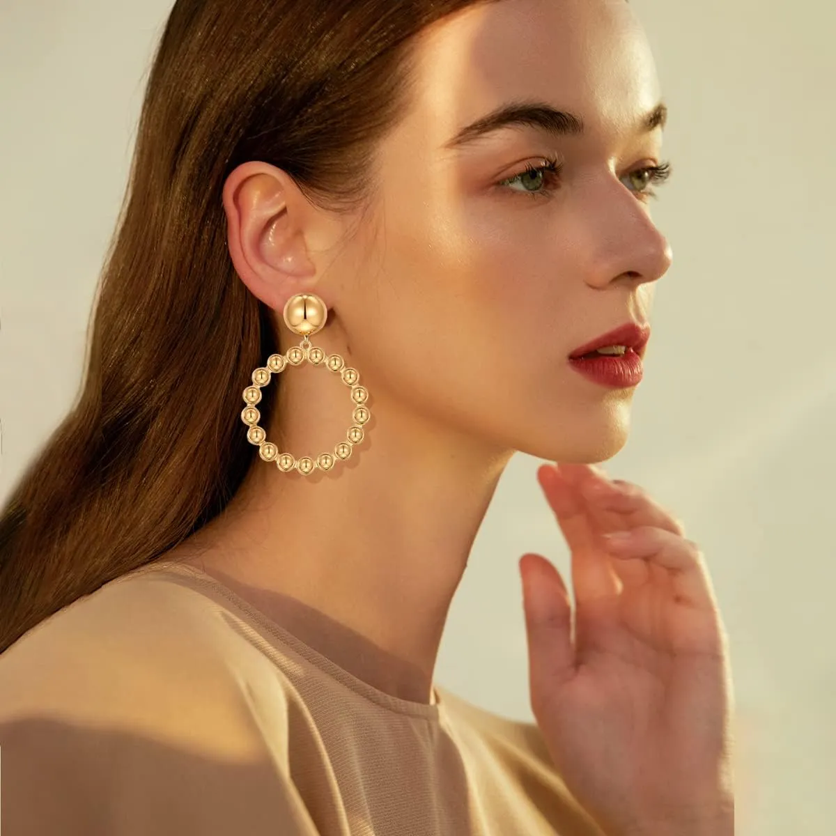 Gold Chunky Hoop Dangle Earrings Twisted Hoops Double Round Dangle Drop Earrings CZ Hoop Drop Earrings for Women Fashion Jewelry