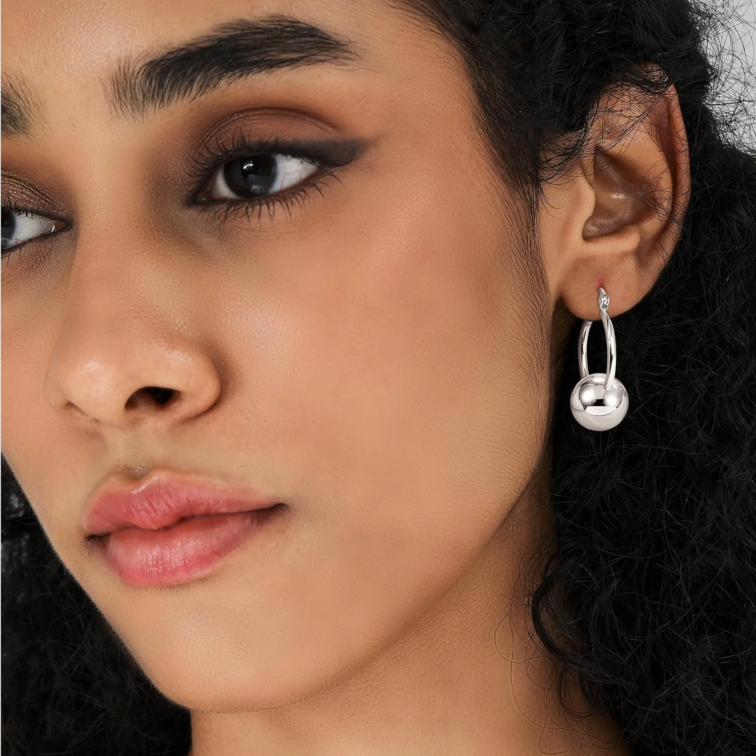 Gold Dangle Earrings for Women Sterling Silver Ball Drop Earrings Hypoallergenic Round Hoop Leverback Lightweight Fashion Jewelry