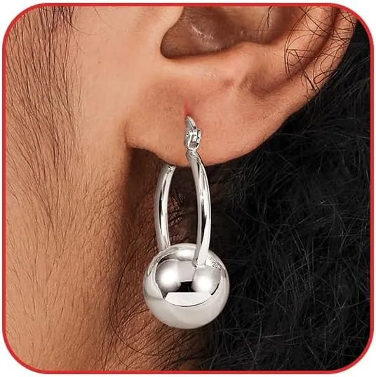 Gold Dangle Earrings for Women Sterling Silver Ball Drop Earrings Hypoallergenic Round Hoop Leverback Lightweight Fashion Jewelry