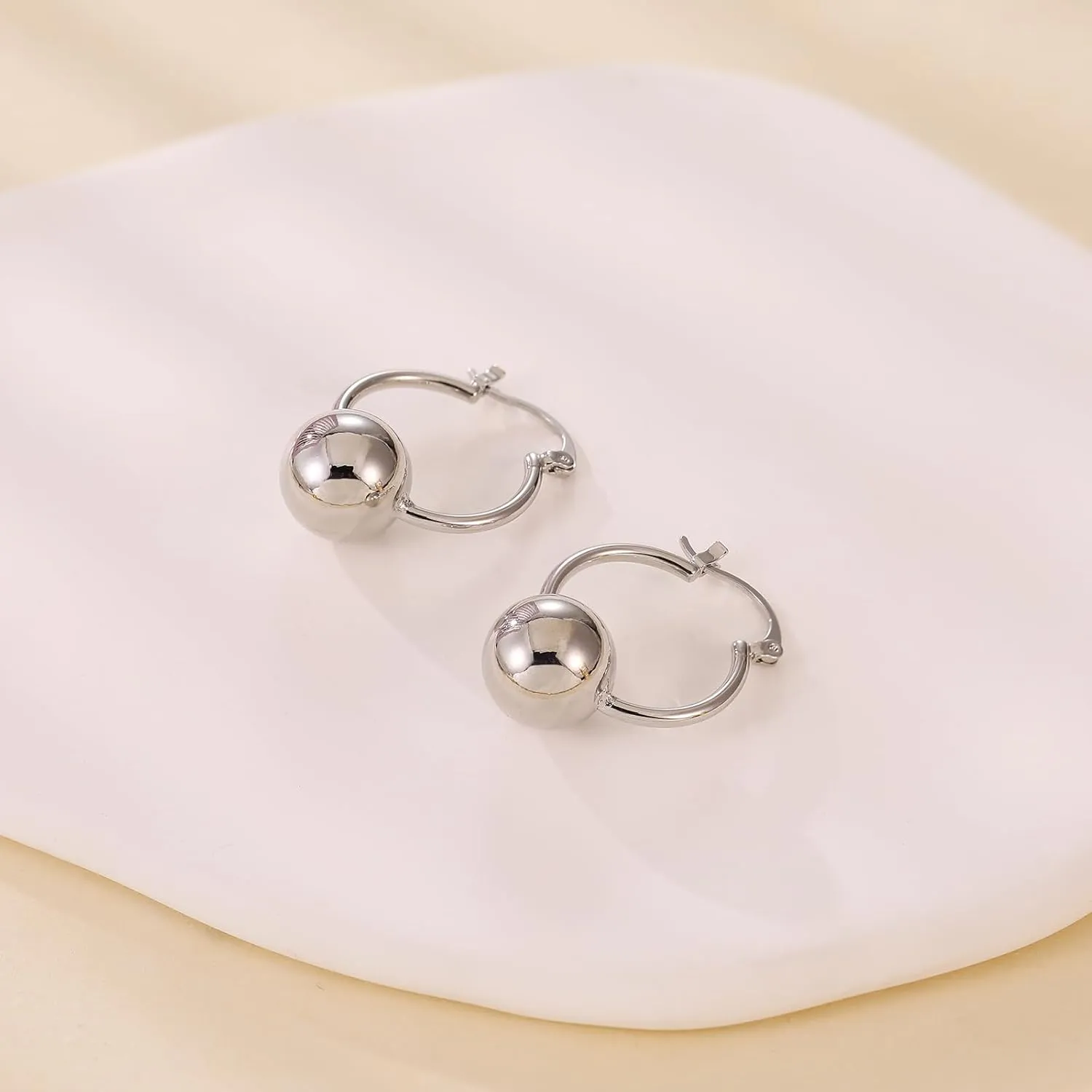Gold Dangle Earrings for Women Sterling Silver Ball Drop Earrings Hypoallergenic Round Hoop Leverback Lightweight Fashion Jewelry