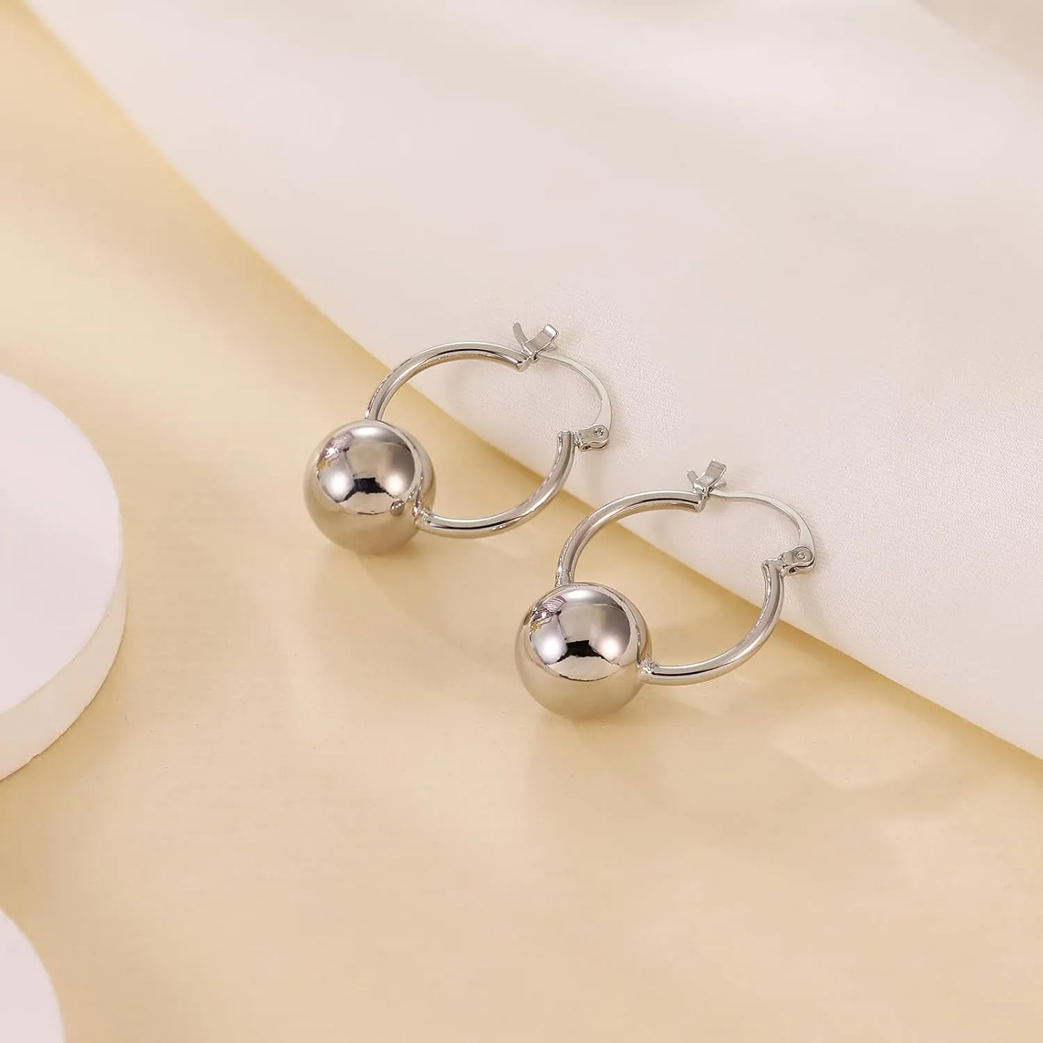 Gold Dangle Earrings for Women Sterling Silver Ball Drop Earrings Hypoallergenic Round Hoop Leverback Lightweight Fashion Jewelry