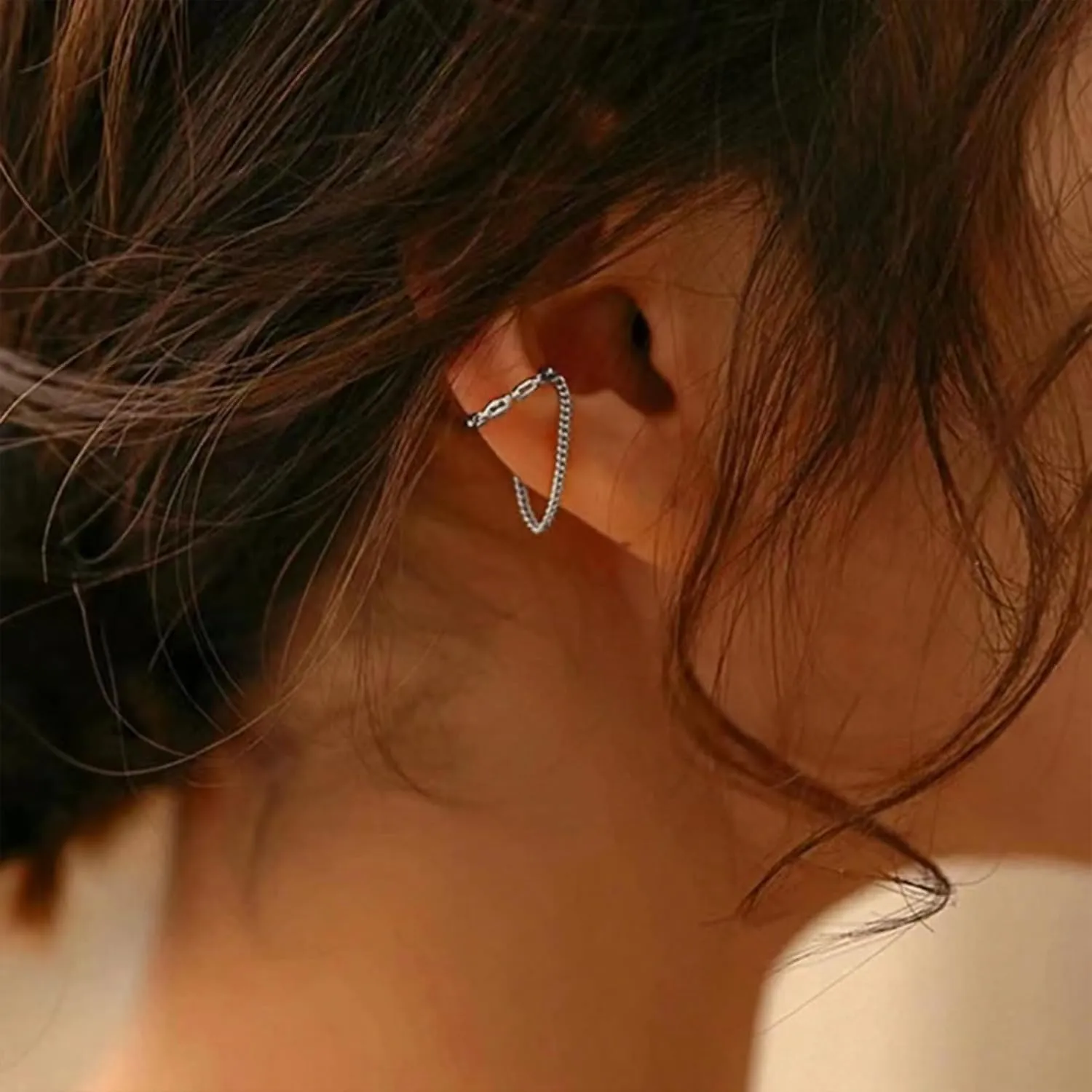 Gold Ear Cuff Earrings for Women Non Piercing Silver Ear Cuff with Chain Clip Earrings for Women Cartilage Earring