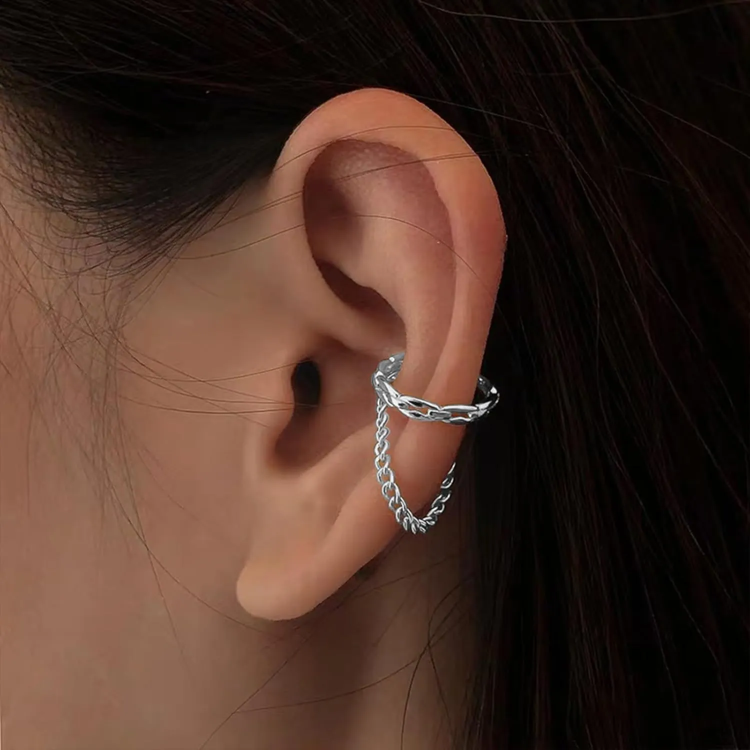 Gold Ear Cuff Earrings for Women Non Piercing Silver Ear Cuff with Chain Clip Earrings for Women Cartilage Earring