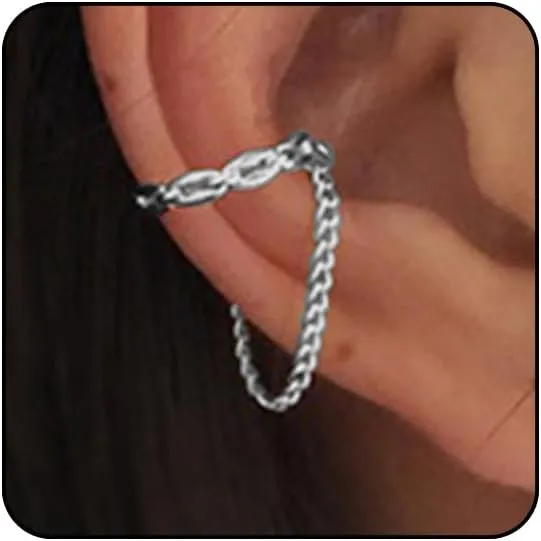 Gold Ear Cuff Earrings for Women Non Piercing Silver Ear Cuff with Chain Clip Earrings for Women Cartilage Earring