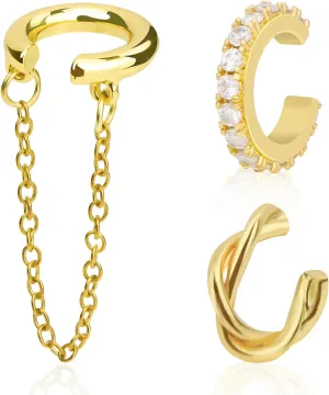 Gold Ear Cuffs Non Piercing Helix Chain Hypoallergenic Hoop Jewelry Ear Rings Set Huggie Fake Piercings Trendy Rings Tiny Small Thin Ear Cuff Earrings Cartilage Earrings Clip On Ear Cuffs for Women