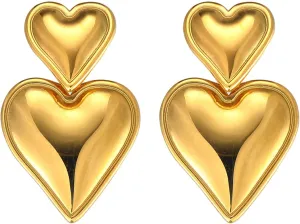Gold Heart Dangle Drop Earrings for Women, Silver Heart Stud Earrings, Hypoallergenic Heart Earrings for Women Gifts
