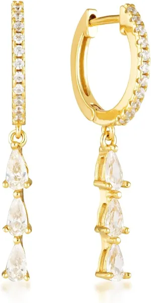 Gold Huggie Hoop Earrings for Women 14k Gold Plated Diamond Stud Earrings Set Drop Dangle Hypoallergenic Cubic Zirconia Flat Back Earring Gold Jewelry for Women Gift
