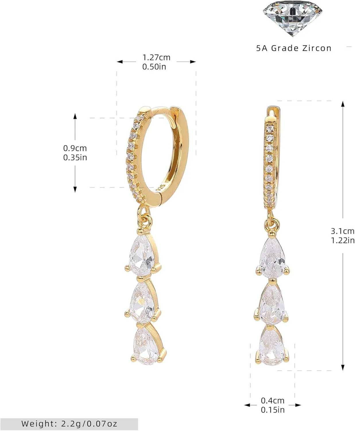 Gold Huggie Hoop Earrings for Women 14k Gold Plated Diamond Stud Earrings Set Drop Dangle Hypoallergenic Cubic Zirconia Flat Back Earring Gold Jewelry for Women Gift