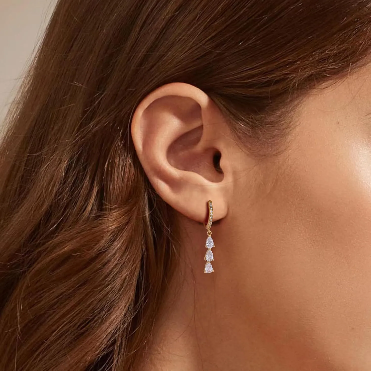 Gold Huggie Hoop Earrings for Women 14k Gold Plated Diamond Stud Earrings Set Drop Dangle Hypoallergenic Cubic Zirconia Flat Back Earring Gold Jewelry for Women Gift