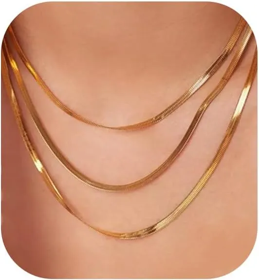 Gold Necklace for Women, 14k Gold Plated Choker Dainty Layered Necklaces, Silver Necklace for Women 14k White Gold Plated Dainty Layered Necklaces