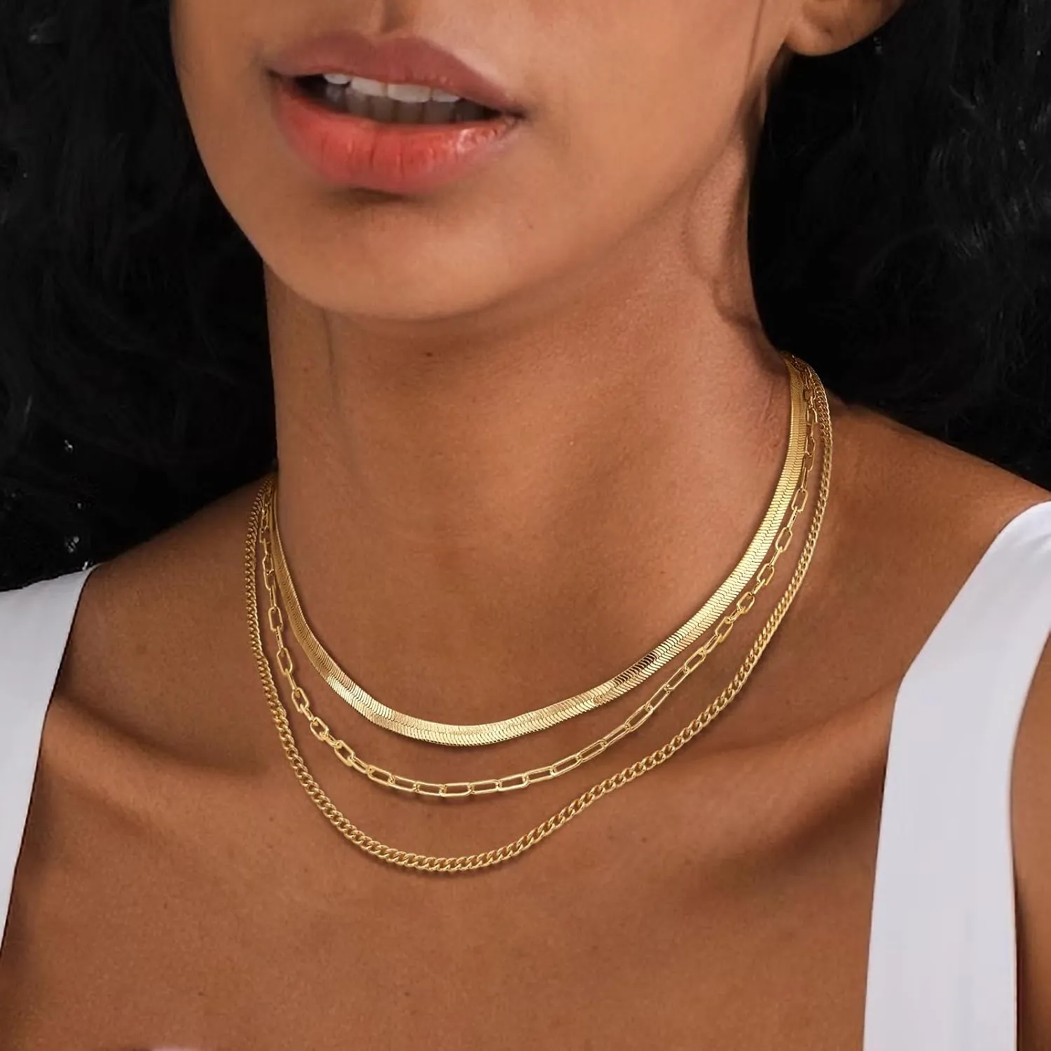 Gold Necklace for Women Trendy, Dainty 14K Gold/Silver Herringbone Snake Chain Necklace Layered Herringbone Necklace Gold Jewelry Gifts for Women