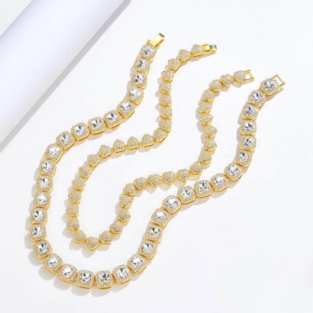 Gold Silver Cuban Link Chain for Women Heart Tennis Necklaces Diamond Chain Choker Necklace Layered Necklace Rhinestone Bling Necklace for Women Hip Hop Jewelry