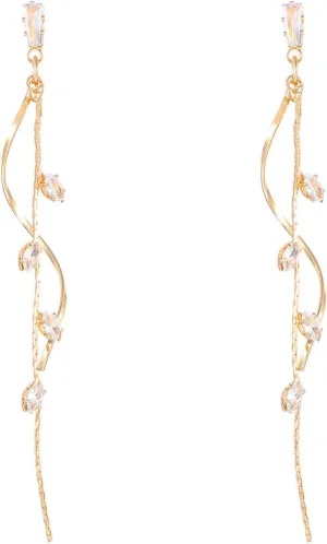 Gold Sparkle Earrings Long Statement Earrings Leaf Tassel Earrings Crystal Drop Earrings Rhinestone Dangle Earrings Prom Earrings Wedding Party Jewelry Gifts for Women Brides