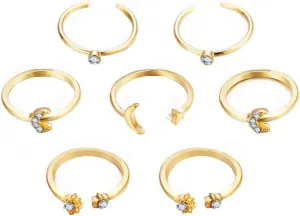 Gold Stacking Rings for Women Cresent Moon Knuckle Rings Rhinestone Moon Star Rings for Teens Lucky Star Rings Crystal Stacking Rings for Teen Girl Valentine's Day Gifts